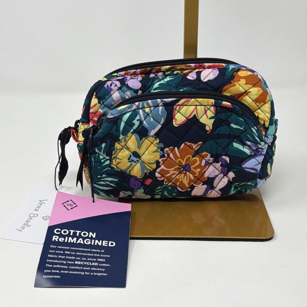 Vera Bradley Mini Cosmetic Bag Happy Blooms NWT Quilted Zip Pouch
